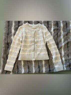 Marled Ivory Knit Cardigan with Pearl Button